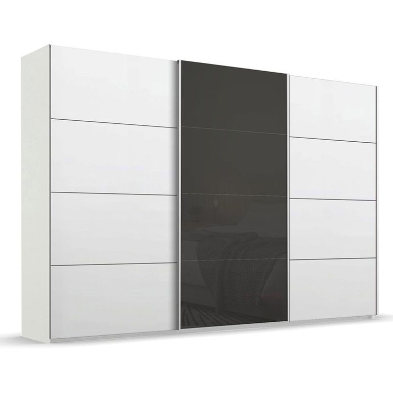 Beluga Extra Sliding Wardrobe - 361cm - 3 Door - Alpine White & Basalt Glass Front