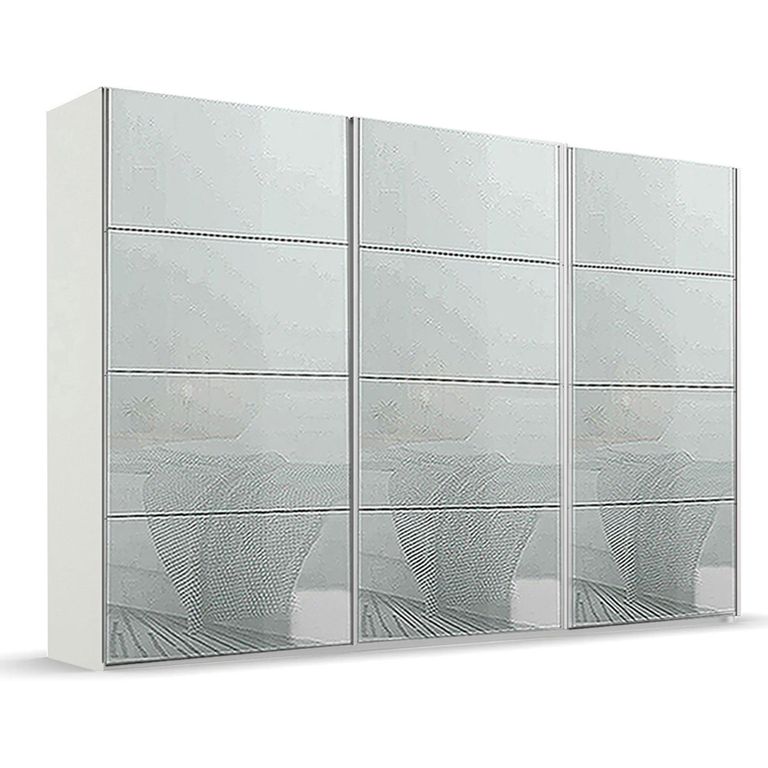 Beluga Extra Sliding Wardrobe - 361cm - 3 Door - Alpine White & Silk Grey Glass