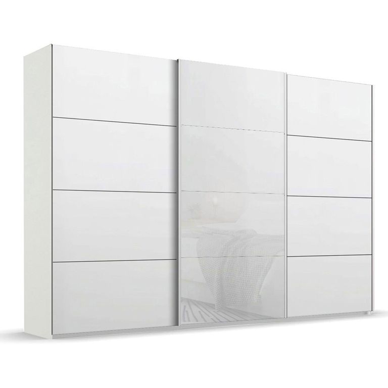 Beluga Extra Sliding Wardrobe - 361cm - 3 Door - Alpine White & White Glass Front