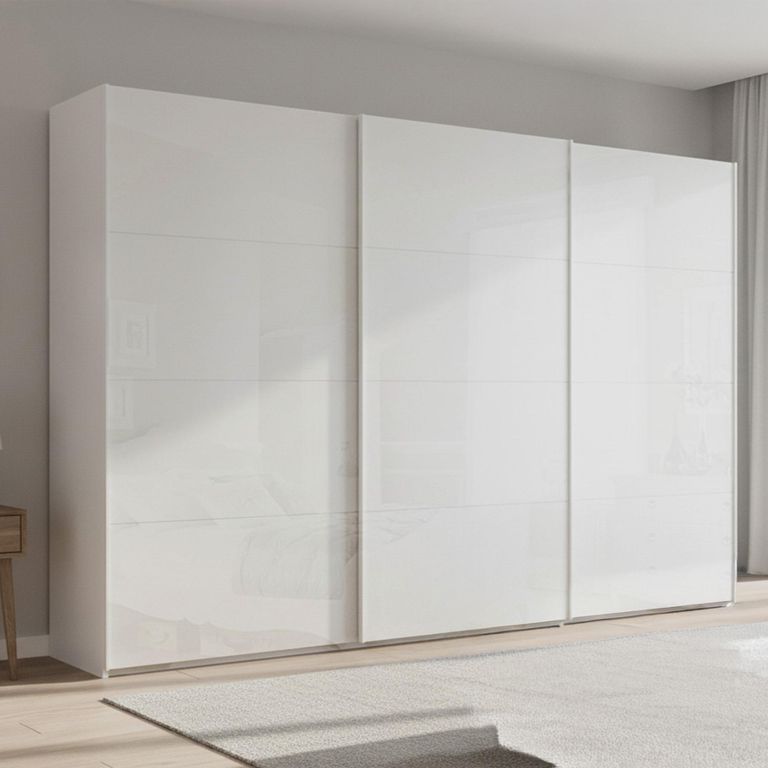 Beluga Extra Sliding Wardrobe - 361cm - 3 Door - Alpine White & White High Gloss