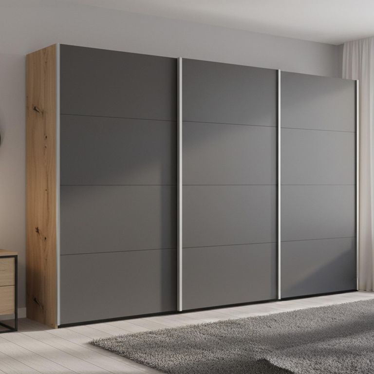 Beluga Extra Sliding Wardrobe - 361cm - 3 Door - Artisan Oak & Graphite