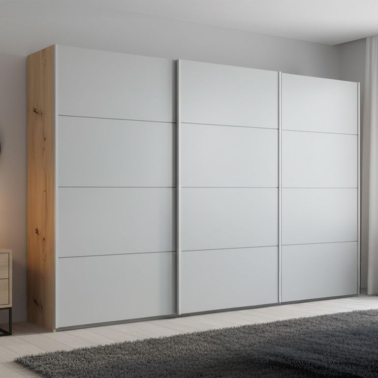 Beluga Extra Sliding Wardrobe - 361cm - 3 Door - Artisan Oak & Silk Grey