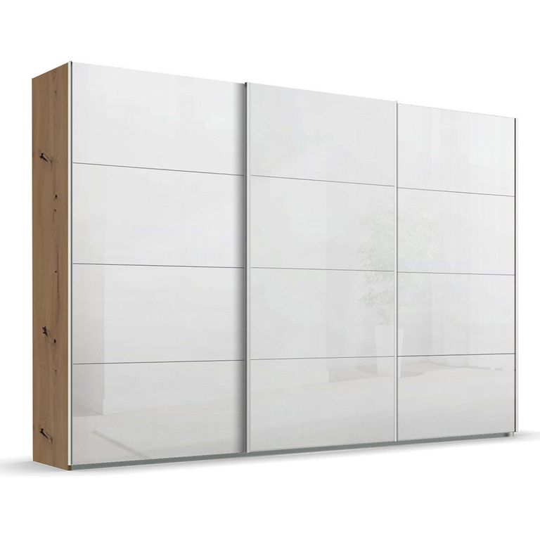 Beluga Extra Sliding Wardrobe - 361cm - 3 Door - Artisan Oak & White High Gloss