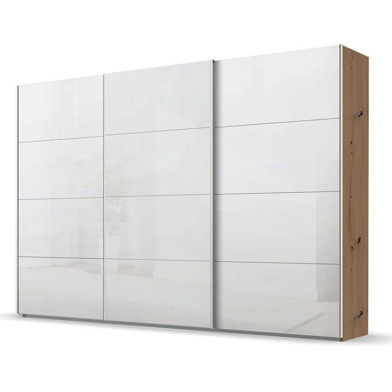 Beluga Extra Sliding Wardrobe - 361cm - 3 Door - Artisan Oak & White High Gloss