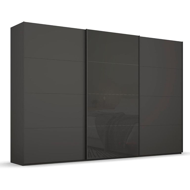 Beluga Extra Sliding Wardrobe - 361cm - 3 Door - Graphite & Basalt Glass Front