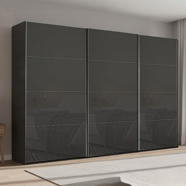 Beluga Extra Sliding Wardrobe - 361cm - 3 Door - Graphite & Basalt Glass