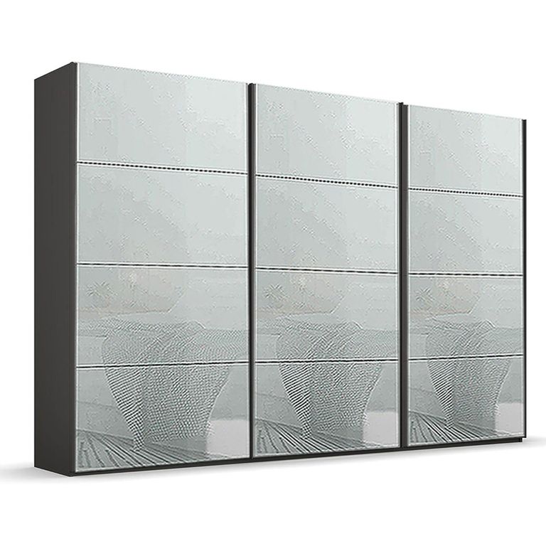 Beluga Extra Sliding Wardrobe - 361cm - 3 Door - Graphite & Silk Grey Glass
