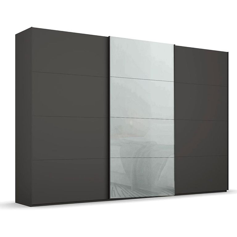 Beluga Extra Sliding Wardrobe - 361cm - 3 Door - Graphite & Silk Grey Glass Front