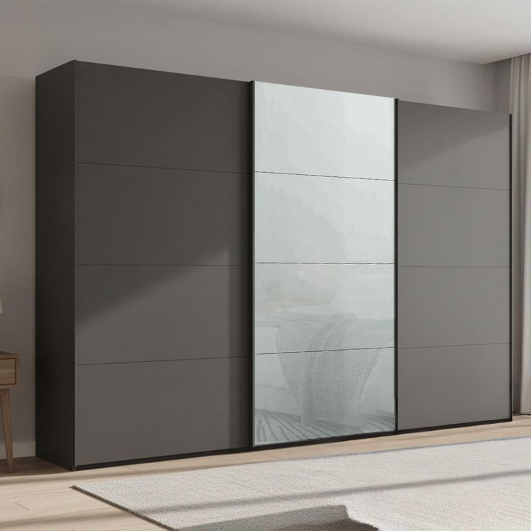 Beluga Extra Sliding Wardrobe - 361cm - 3 Door - Graphite & Silk Grey Glass Front