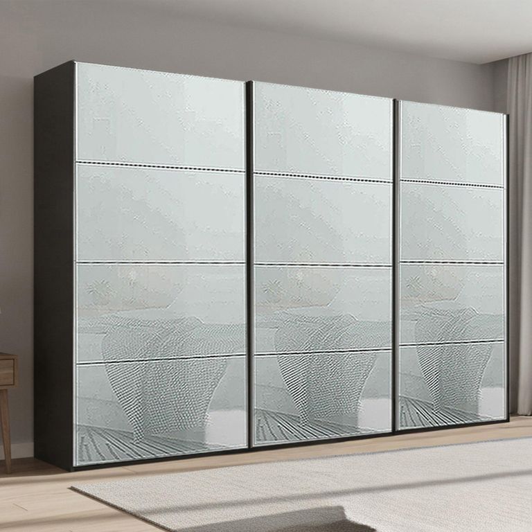 Beluga Extra Sliding Wardrobe - 361cm - 3 Door - Graphite & Silk Grey Glass