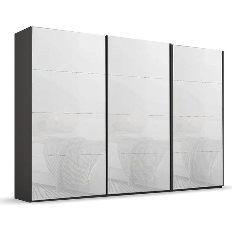 Beluga Extra Sliding Wardrobe - 361cm - 3 Door - Graphite & White Glass