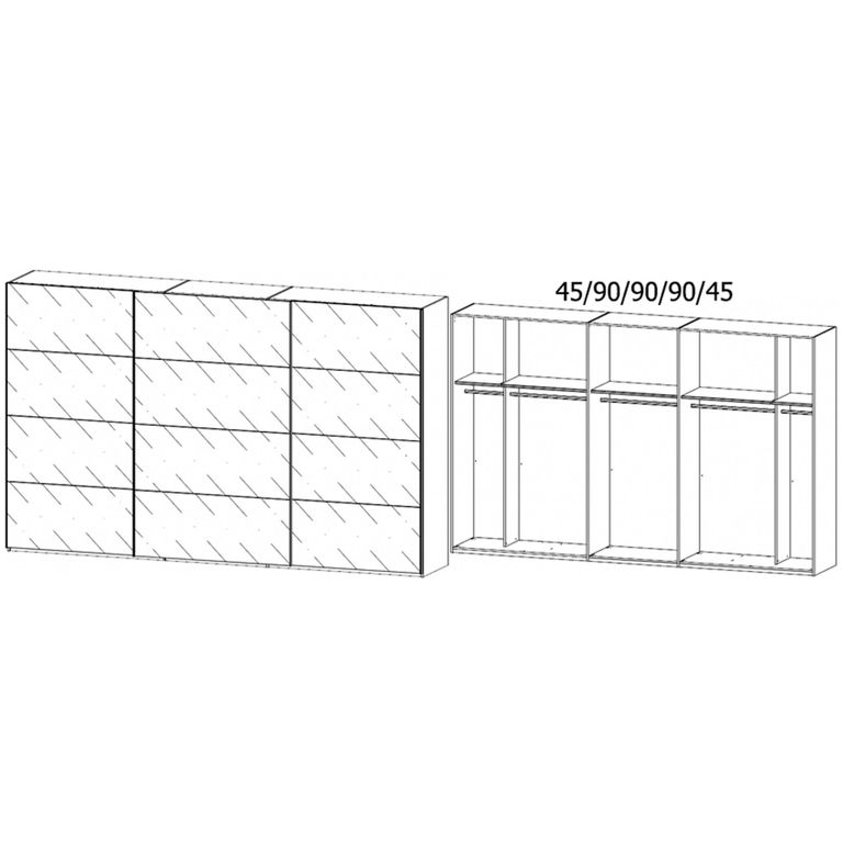 Beluga Extra Sliding Wardrobe - 361cm - 3 Door - Graphite & White Glass