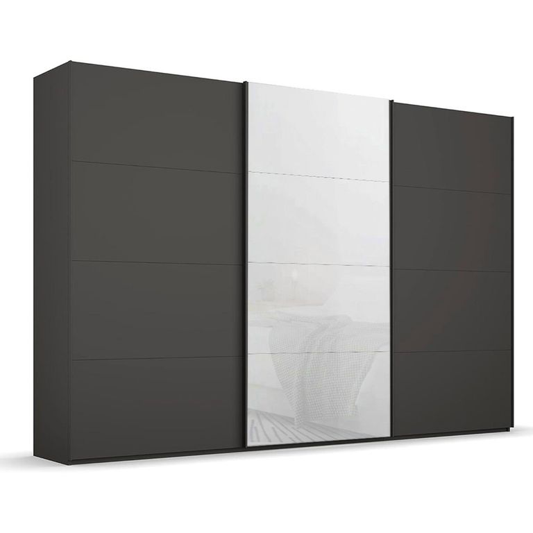 Beluga Extra Sliding Wardrobe - 361cm - 3 Door - Graphite & White Glass Front