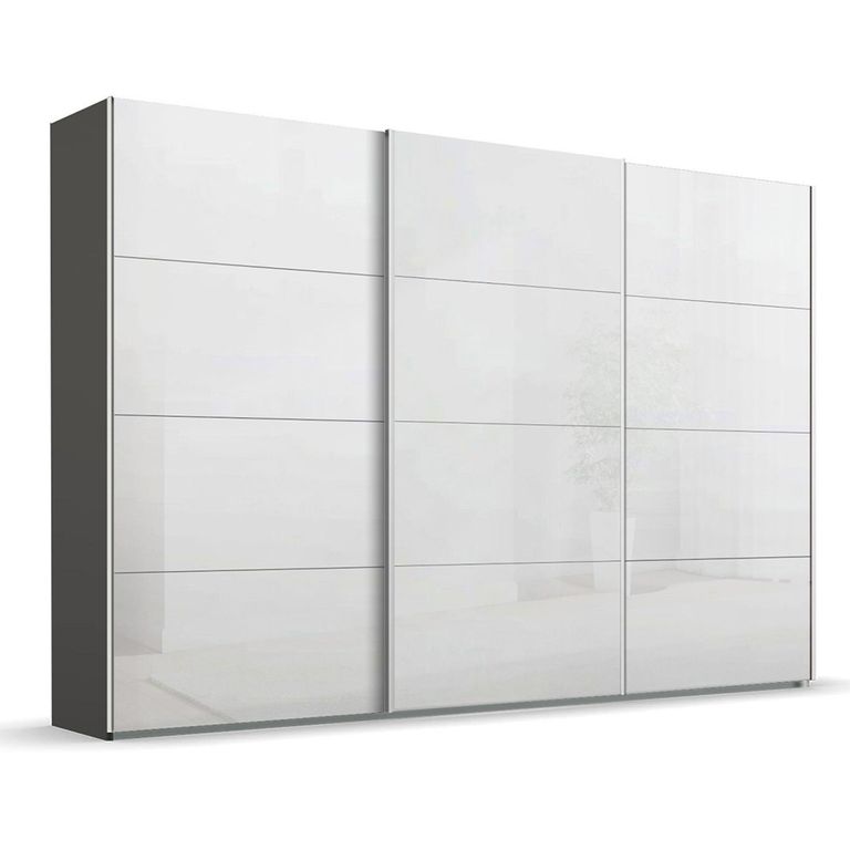 Beluga Extra Sliding Wardrobe - 361cm - 3 Door - Graphite & White High Gloss