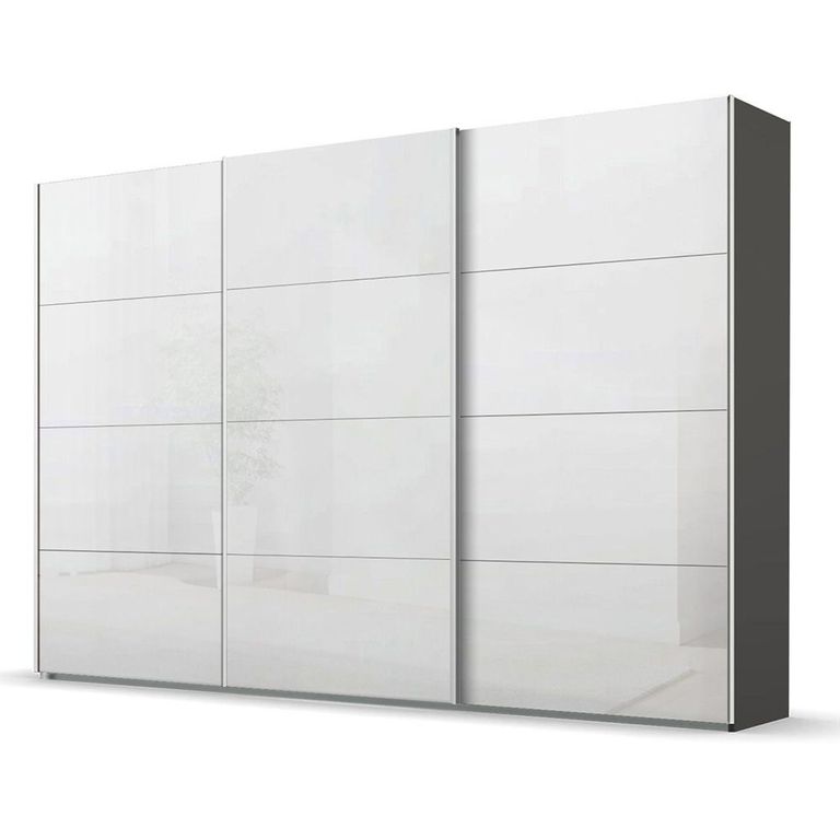 Beluga Extra Sliding Wardrobe - 361cm - 3 Door - Graphite & White High Gloss