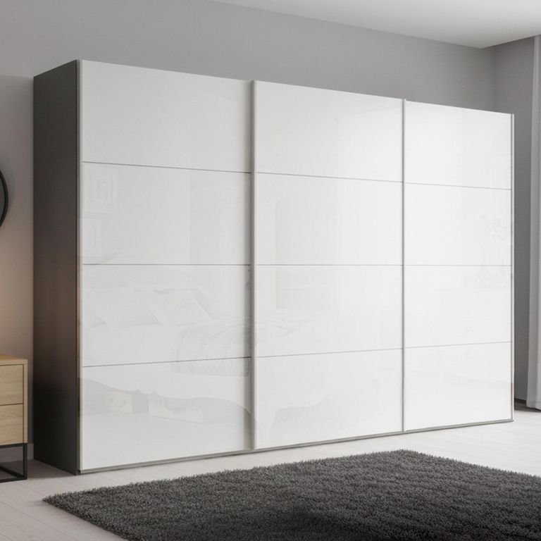 Beluga Extra Sliding Wardrobe - 361cm - 3 Door - Graphite & White High Gloss