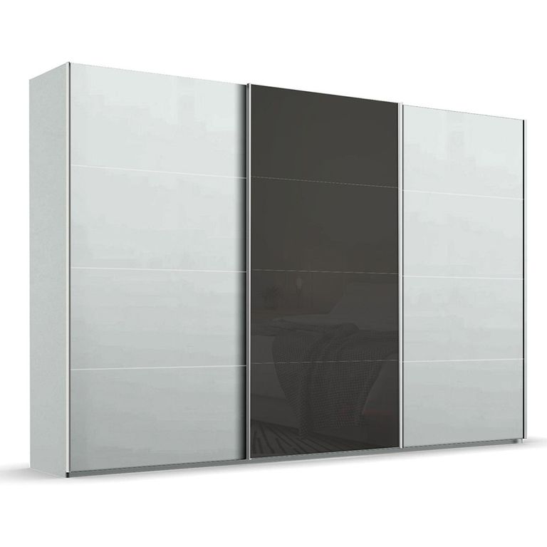 Beluga Extra Sliding Wardrobe - 361cm - 3 Door - Silk Grey & Basalt Glass Front