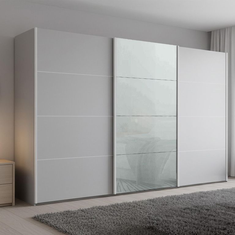 Beluga Extra Sliding Wardrobe - 361cm - 3 Door - Silk Grey & Silk Grey Glass Front