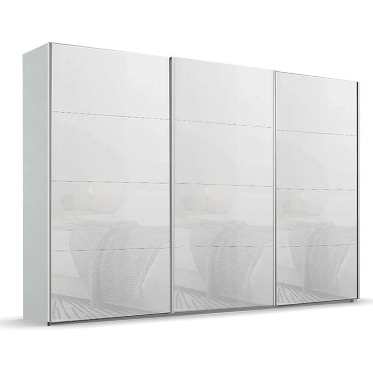 Beluga Extra Sliding Wardrobe - 361cm - 3 Door - Silk Grey & White Glass