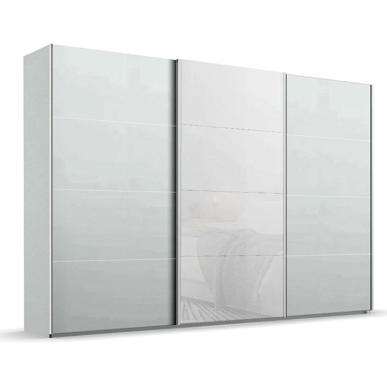 Beluga Extra Sliding Wardrobe - 361cm - 3 Door - Silk Grey & White Glass Front