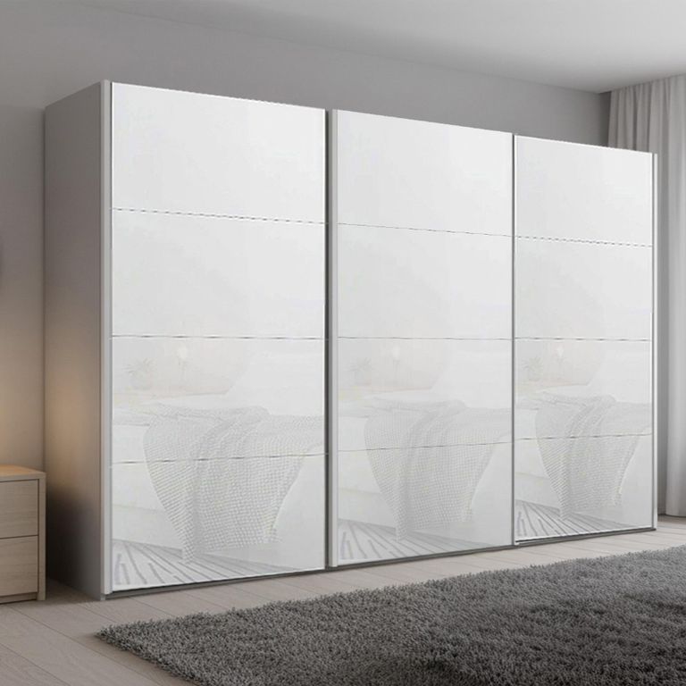 Beluga Extra Sliding Wardrobe - 361cm - 3 Door - Silk Grey & White Glass