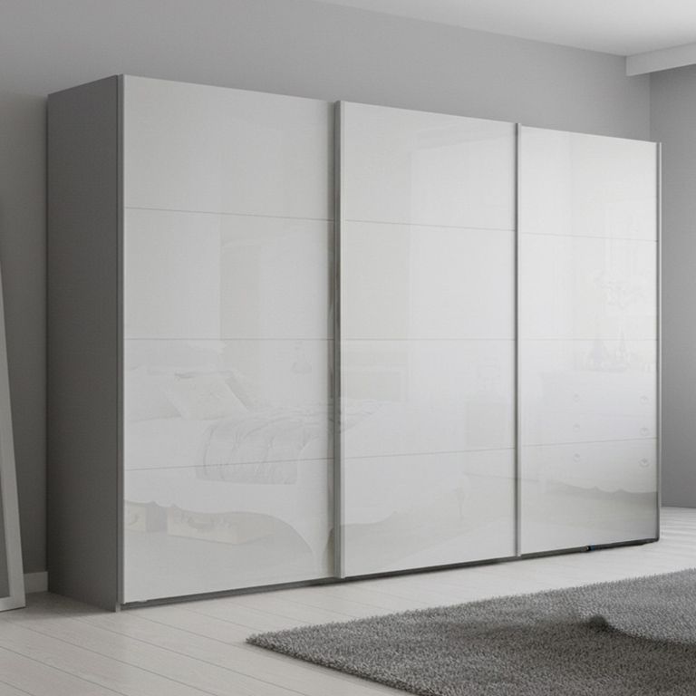 Beluga Extra Sliding Wardrobe - 361cm - 3 Door - Silk Grey & White High Gloss
