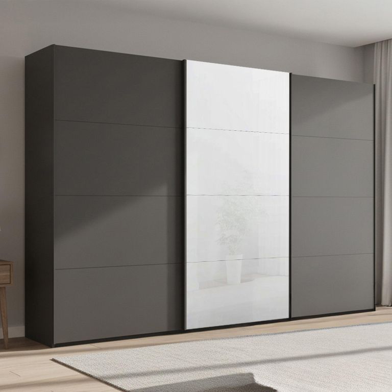 Beluga Extra Sliding Wardrobe - 361cm - 3 Door - White High Gloss & Graphite Front