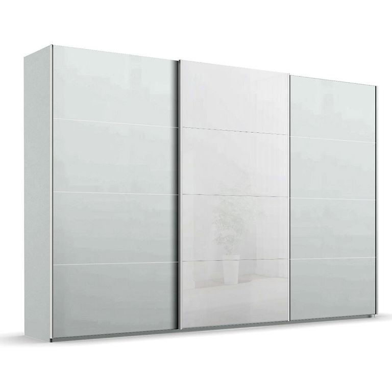 Beluga Extra Sliding Wardrobe - 361cm - 3 Door - White High Gloss & Silk Grey Front