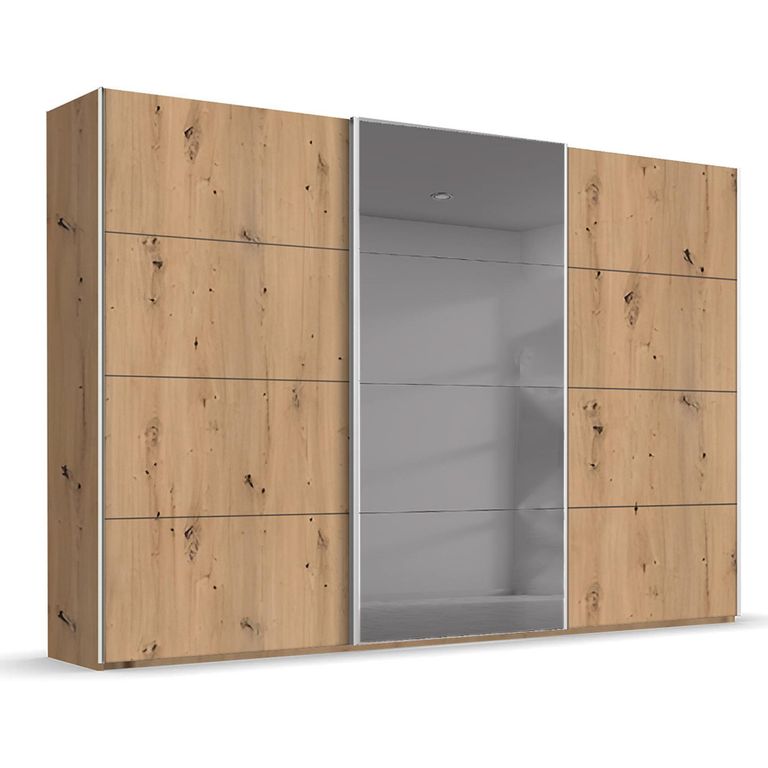 Rauch Beluga Extra 361cm 3 Door Sliding Wardrobe with Grey Mirror - Artisan Oak