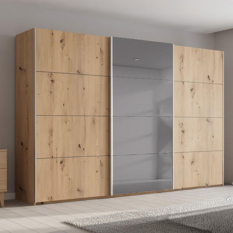 Rauch Beluga Extra 361cm 3 Door Sliding Wardrobe with Grey Mirror - Artisan Oak