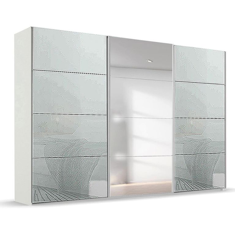 Beluga Extra Sliding Wardrobe - 361cm - 3 Door - Mirror - Alpine White & Silk Grey Glass