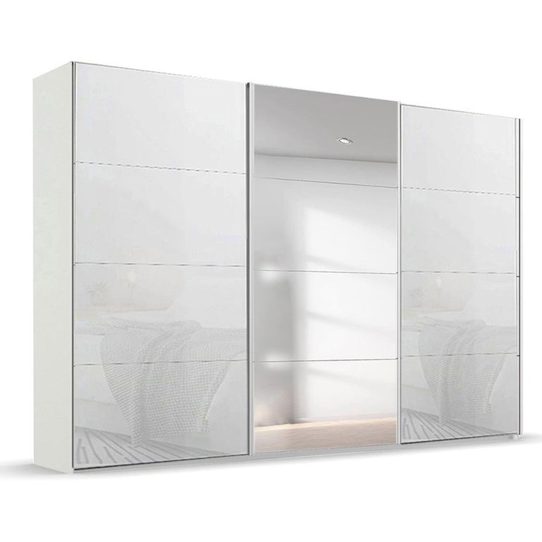 Beluga Extra Sliding Wardrobe - 361cm - 3 Door - Mirror - Alpine White & White Glass