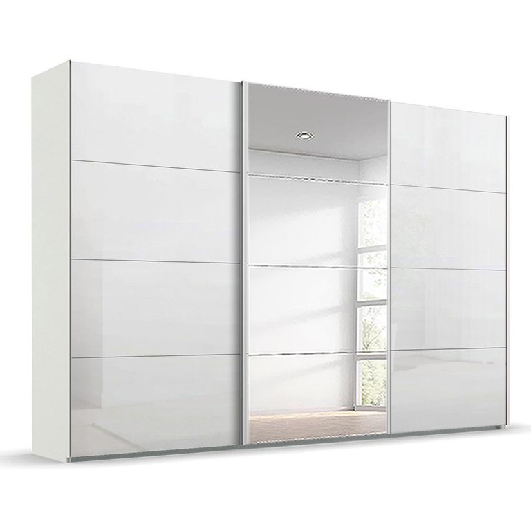 Beluga Extra Sliding Wardrobe - 361cm - 3 Door - Mirror - Alpine White & White High Gloss