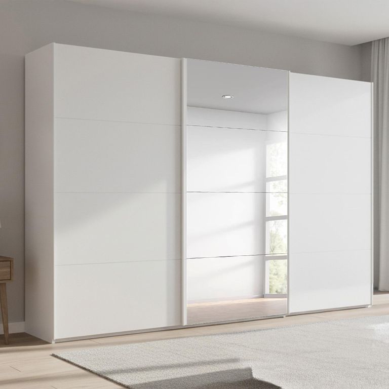Beluga Extra Sliding Wardrobe - 361cm - 3 Door - Mirror - Alpine White