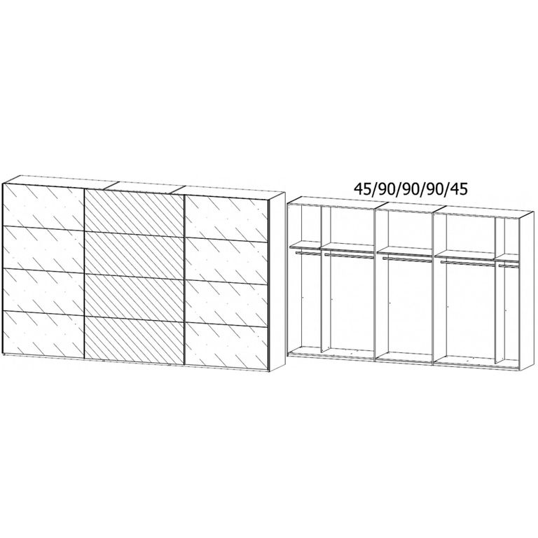 Beluga Extra Sliding Wardrobe - 361cm - 3 Door - Mirror - Artisan Oak & Basalt Glass