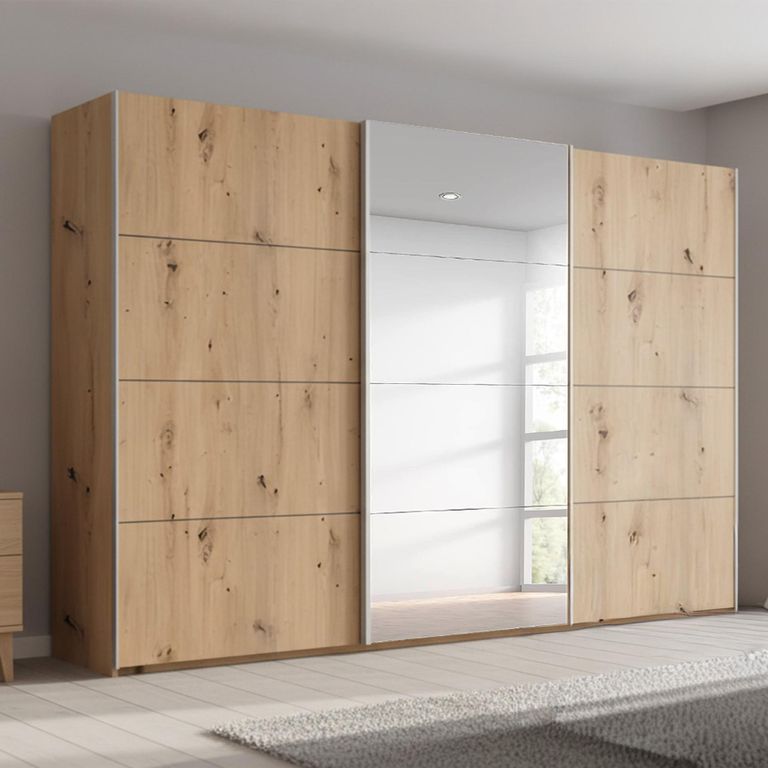 Beluga Extra Sliding Wardrobe - 361cm - 3 Door - Mirror - Artisan Oak