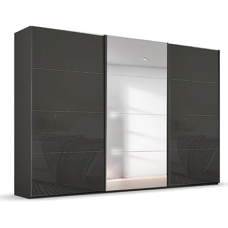 Beluga Extra Sliding Wardrobe - 361cm - 3 Door - Mirror - Graphite & Basalt Glass
