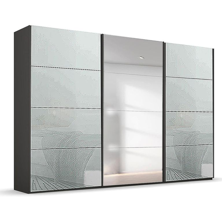 Beluga Extra Sliding Wardrobe - 361cm - 3 Door - Mirror - Graphite & Silk Grey Glass
