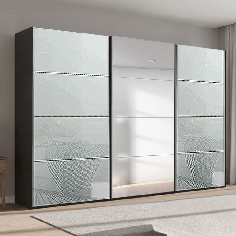 Beluga Extra Sliding Wardrobe - 361cm - 3 Door - Mirror - Graphite & Silk Grey Glass