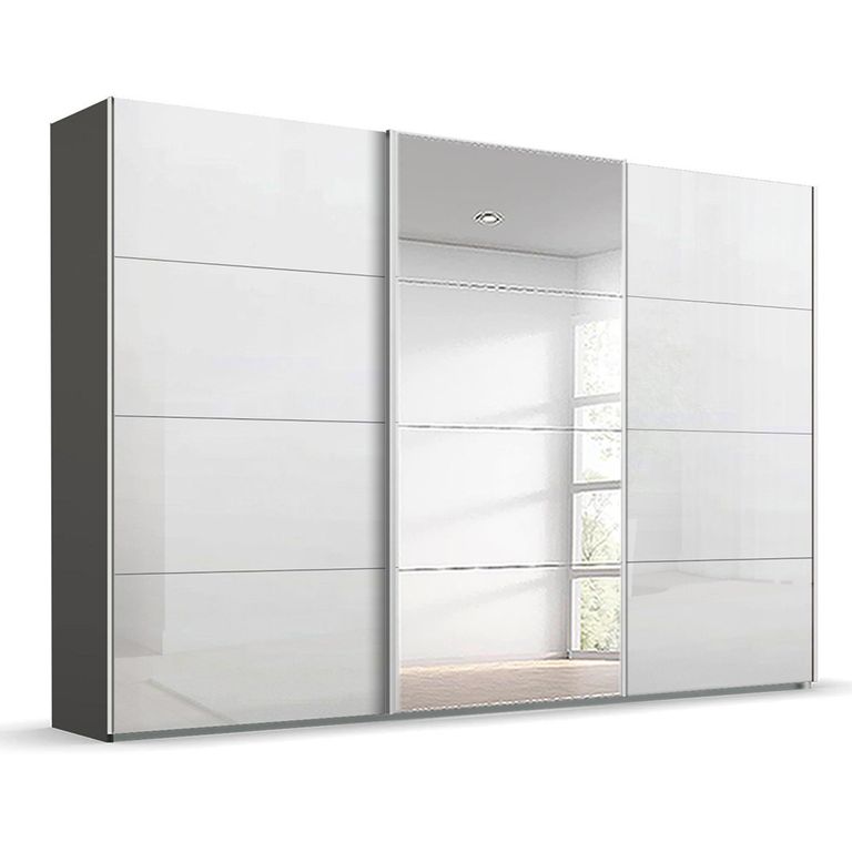 Beluga Extra Sliding Wardrobe - 361cm - 3 Door - Mirror - Graphite & White High Gloss