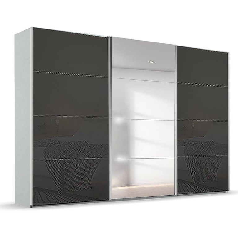 Beluga Extra Sliding Wardrobe - 361cm - 3 Door - Mirror - Silk Grey & Basalt Glass