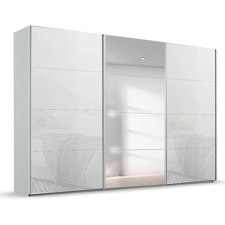 Beluga Extra Sliding Wardrobe - 361cm - 3 Door - Mirror - Silk Grey & White Glass
