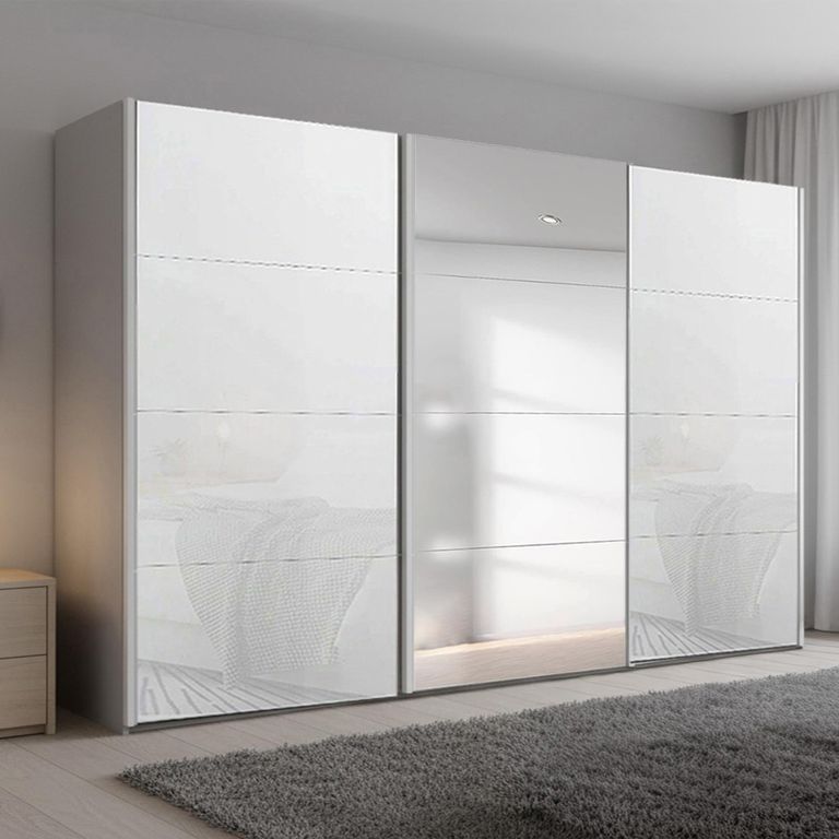 Beluga Extra Sliding Wardrobe - 361cm - 3 Door - Mirror - Silk Grey & White Glass
