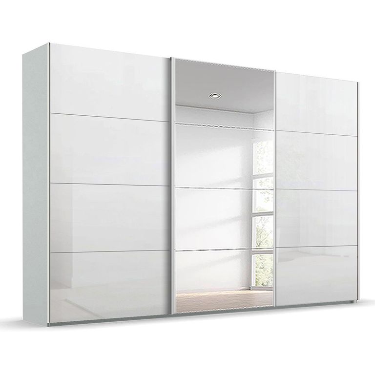 Beluga Extra Sliding Wardrobe - 361cm - 3 Door - Mirror - Silk Grey & White High Gloss