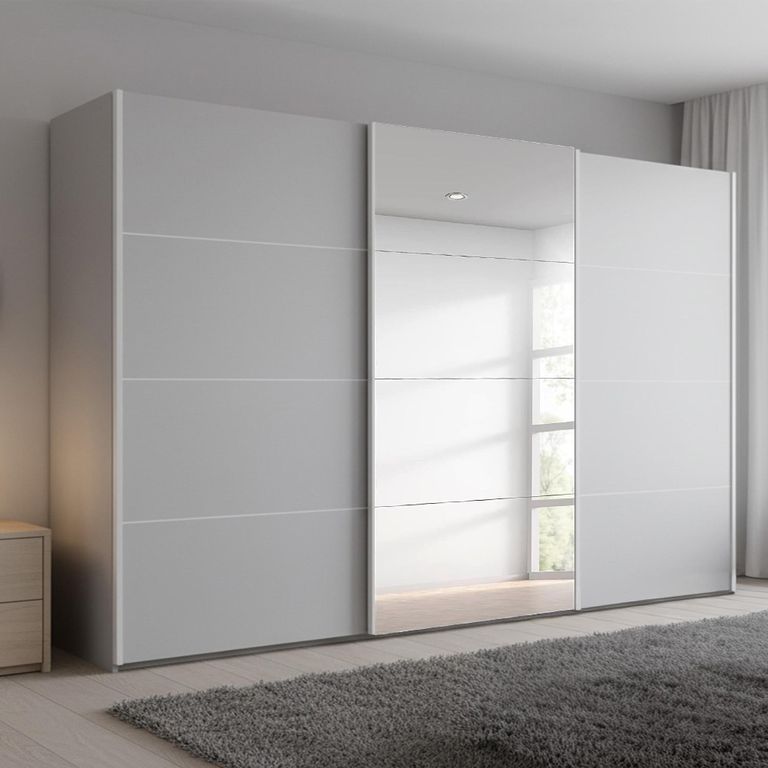 Beluga Extra Sliding Wardrobe - 361cm - 3 Door - Mirror - Silk Grey