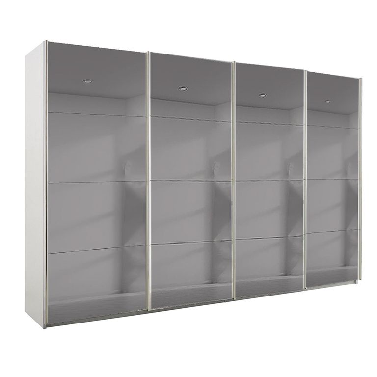 Beluga Extra Sliding Wardrobe - 361cm - 4 Door - Grey Mirrored - Alpine White