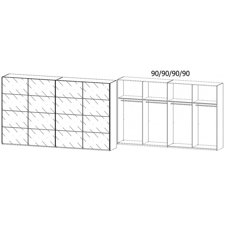 Beluga Extra Sliding Wardrobe - 361cm - 4 Door - Grey Mirrored - Alpine White