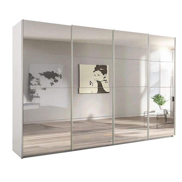 Beluga Extra Sliding Wardrobe - 361cm - 4 Door - Mirrored - Alpine White