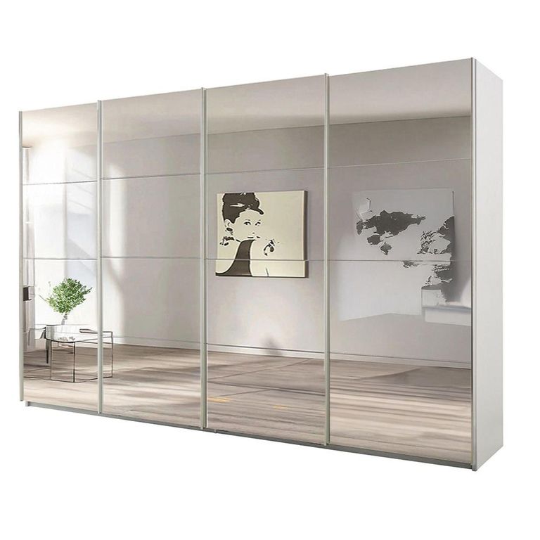 Beluga Extra Sliding Wardrobe - 361cm - 4 Door - Mirrored - Alpine White
