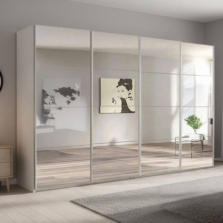 Beluga Extra Sliding Wardrobe - 361cm - 4 Door - Mirrored - Alpine White